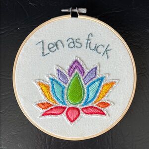 Embroidered Hoop Art β’ Zen As F*ck β’ Rainbow Lotus Wall Decor